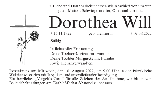Anzeige von Dorothea Will von MGO