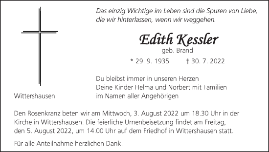 Anzeige von Edith Kessler von MGO