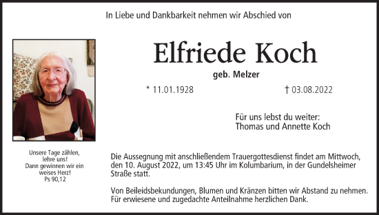 Anzeige von Elfriede Koch von MGO