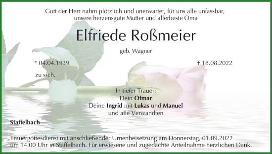 Anzeige von Elfriede Roßmeier von MGO