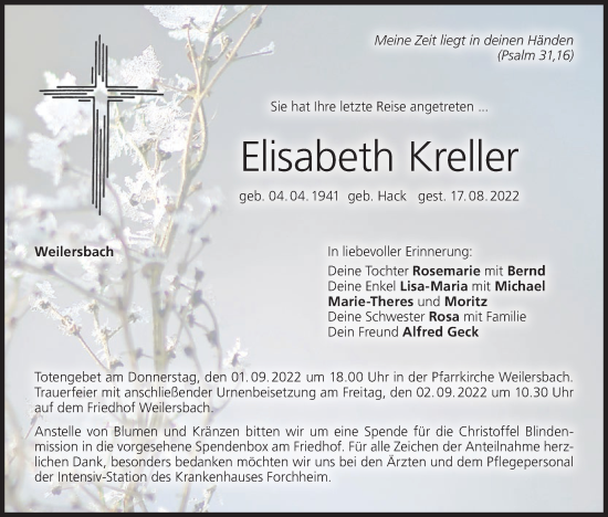 Anzeige von Elisabeth Kreller von MGO