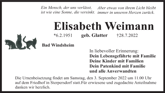Anzeige von Elisabeth Weimann von MGO
