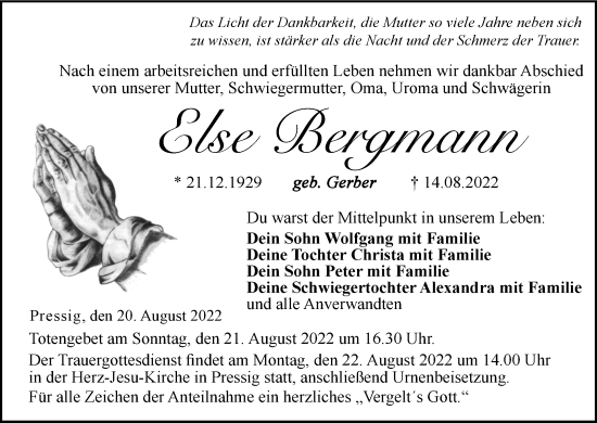 Anzeige von Else Bergmann von MGO