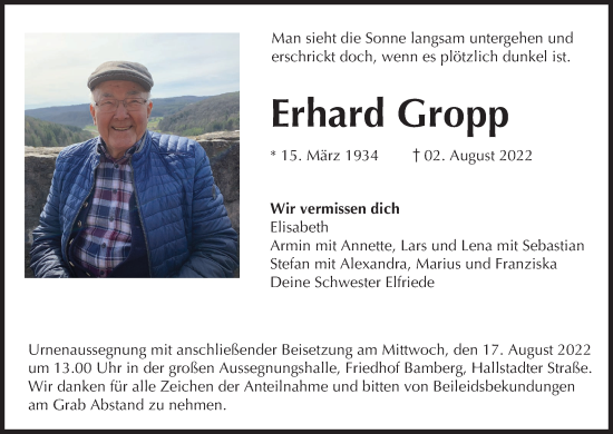 Anzeige von Erhard Gropp von MGO