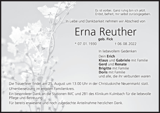 Anzeige von Erna Reuther von MGO