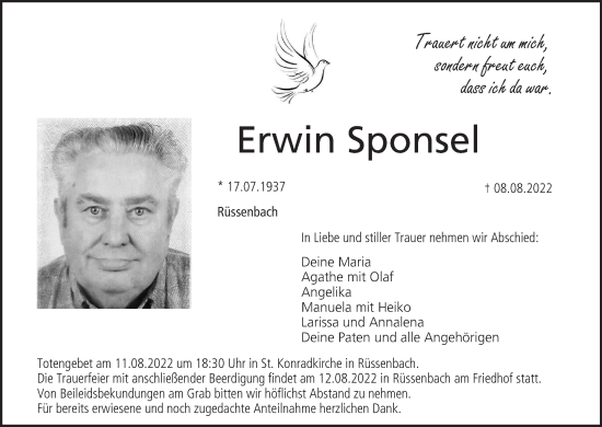 Anzeige von Erwin Sponsel von MGO