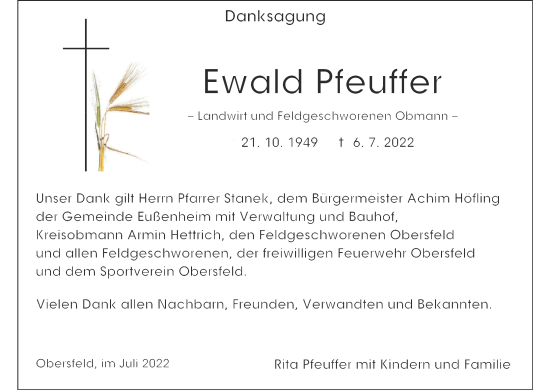 Anzeige von Ewald Pfeuffer von MGO