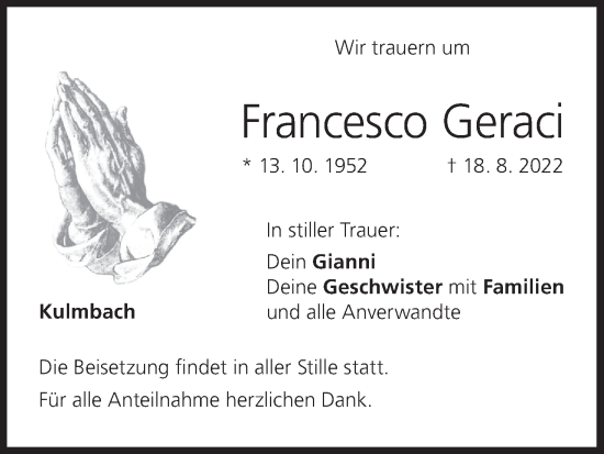Anzeige von Francesco Geraci von MGO