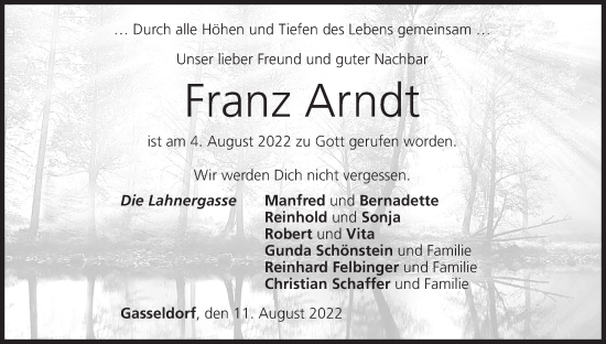 Anzeige von Franz Arndt von MGO