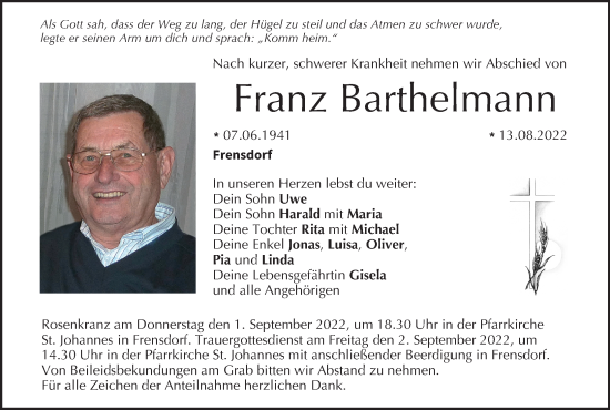 Anzeige von Franz Barthelmann von MGO