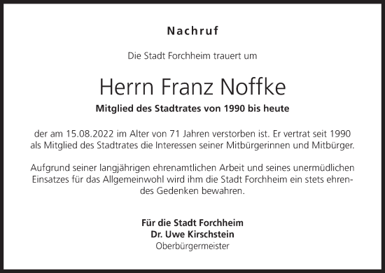 Anzeige von Franz Noffke von MGO