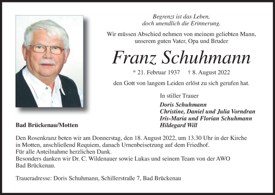 Anzeige von Franz Schuhmann von MGO