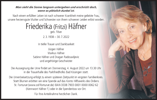 Anzeige von Friederika  Häfner von MGO