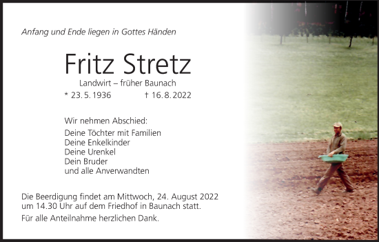 Anzeige von Fritz Stretz von MGO