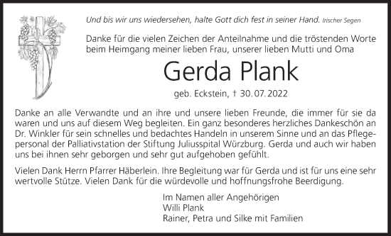 Anzeige von Gerda Plank von MGO