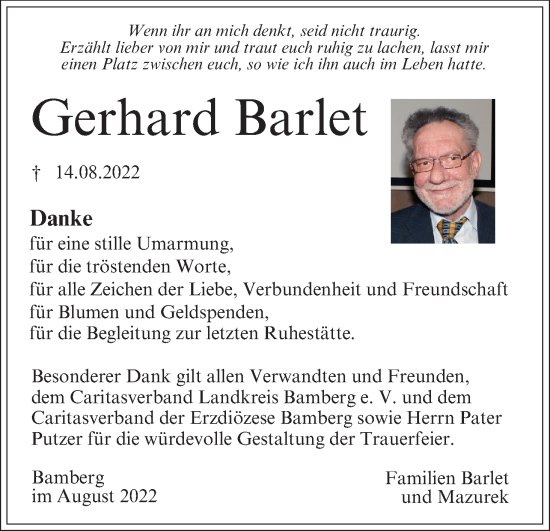 Anzeige von Gerhard Barlet von MGO