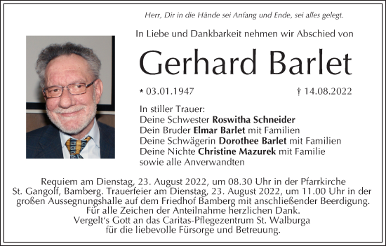 Anzeige von Gerhard Barlet von MGO