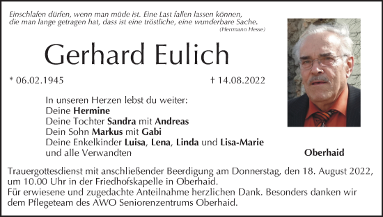 Anzeige von Gerhard Eulich von MGO