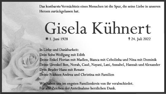 Anzeige von Gisela Kühnert von MGO