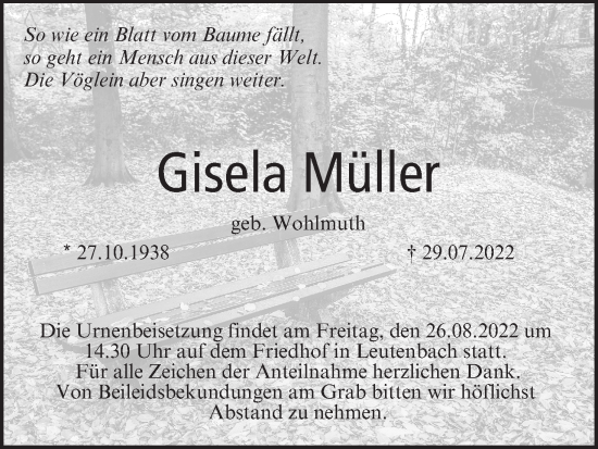 Anzeige von Gisela Müller von MGO