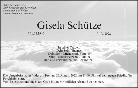 Anzeige von Gisela Schütze von MGO