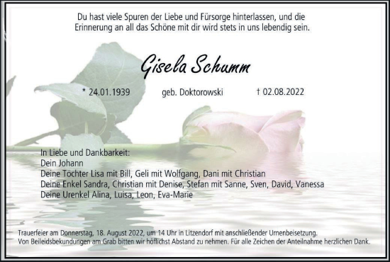 Anzeige von Gisela Schumm von MGO
