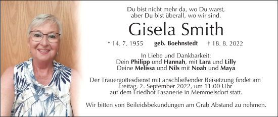 Anzeige von Gisela Smith von MGO