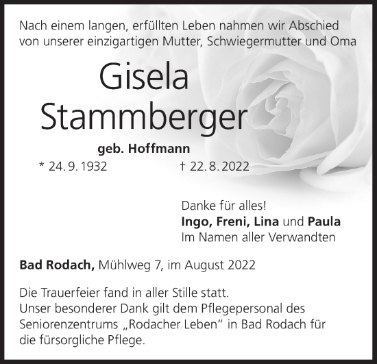 Anzeige von Gisela Stammberger von MGO