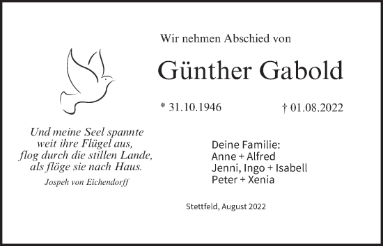 Anzeige von Günther Gabold von MGO