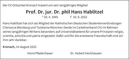 Anzeige von Hans Hablitzel von MGO