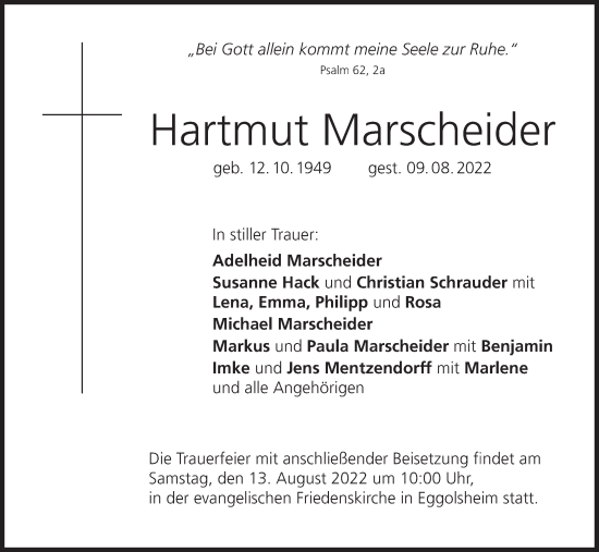 Anzeige von Hartmut Marscheider von MGO