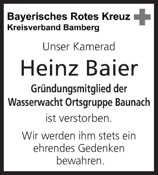 Anzeige von Heinz Baier von MGO