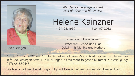 Anzeige von Helene Kainzner von MGO