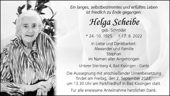Anzeige von Helga Scheibe von MGO