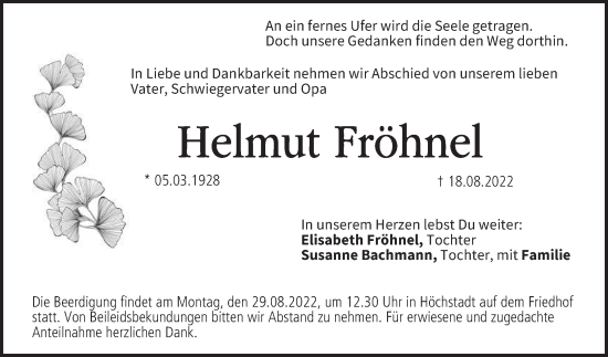 Anzeige von Helmut Fröhnel von MGO