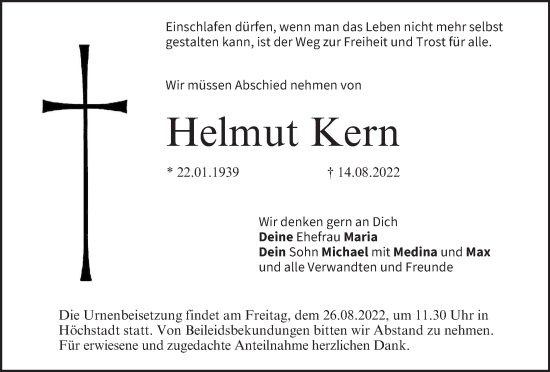 Anzeige von Helmut Kern von MGO