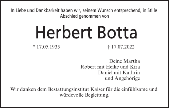 Anzeige von Herbert Botta von MGO