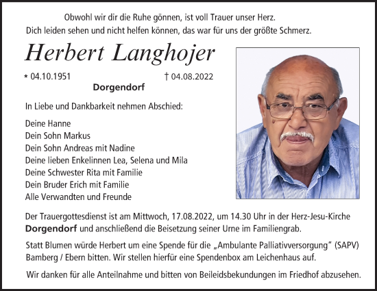 Anzeige von Herbert Langhojer von MGO