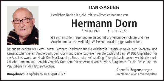 Anzeige von Hermann Dorn von MGO