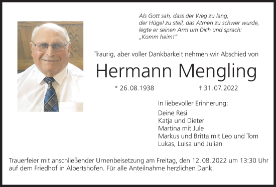 Anzeige von Hermann Mengling von MGO
