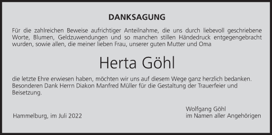 Anzeige von Herta Göhl von MGO
