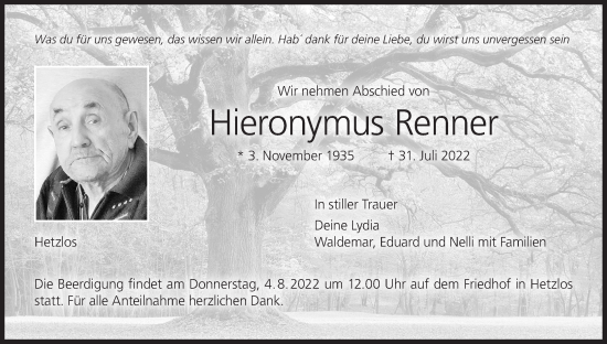 Anzeige von Hieronymus Renner von MGO