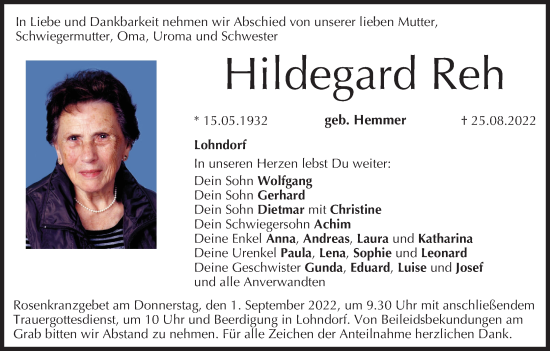 Anzeige von Hildegard Reh von MGO