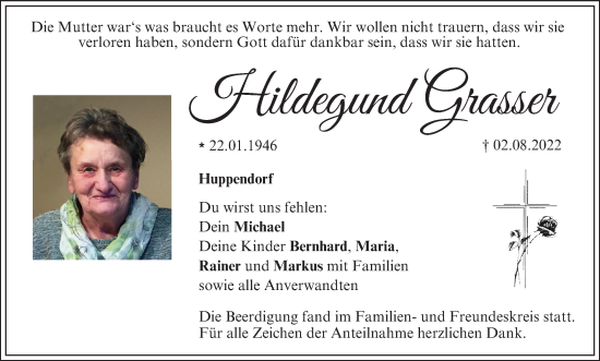 Anzeige von Hildegund Grasser von MGO
