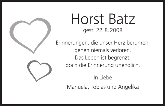 Anzeige von Horst Batz von MGO