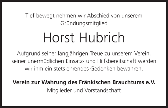 Anzeige von Horst Hubrich von MGO