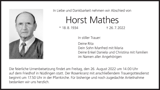 Anzeige von Horst Mathes von MGO
