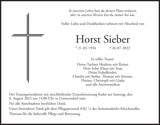 Anzeige von Horst Sieber von MGO