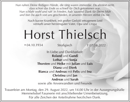 Anzeige von Horst Thielsch von MGO