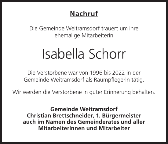 Anzeige von Isabella Schorr von MGO